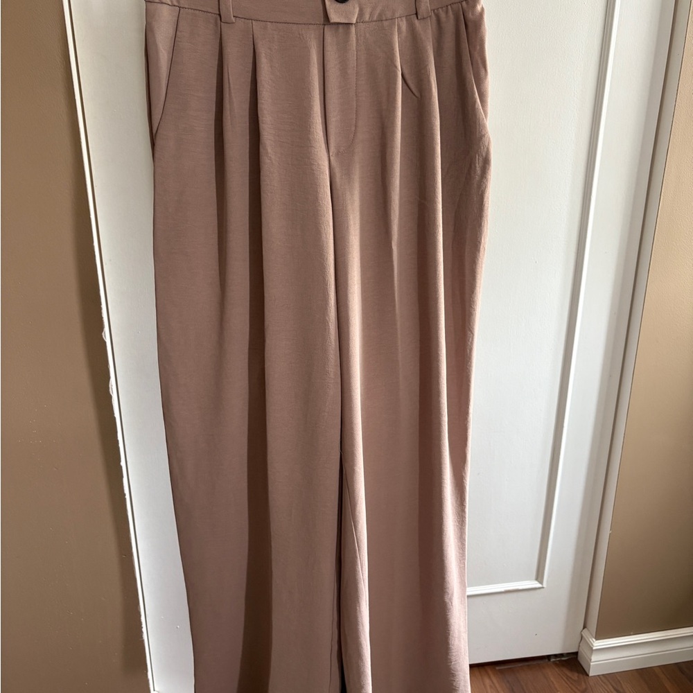 Women's Tan Wide-Leg Trousers